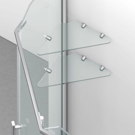 Duschkabine, pentagonal, Pendeltür, Chrom, 8 mm Glas, Handtuchhalter, 2 Ablagen, 90 x 90 cm, Nano Easy Clean, Leon