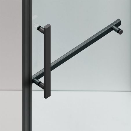 Duschkabine, pentagonal, Pendeltür, Mattschwarz, 8 mm Glas, Handtuchhalter, 2 Ablagen, 90 x 90 cm, Nano Easy Clean, Leon