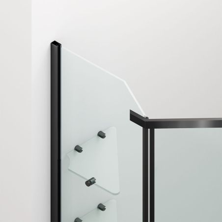 Duschkabine, pentagonal, Pendeltür, Mattschwarz, 8 mm Glas, Handtuchhalter, 2 Ablagen, 90 x 90 cm, Nano Easy Clean, Leon