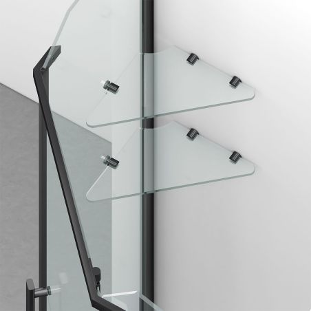 Duschkabine, pentagonal, Pendeltür, Mattschwarz, 8 mm Glas, Handtuchhalter, 2 Ablagen, 90 x 90 cm, Nano Easy Clean, Leon