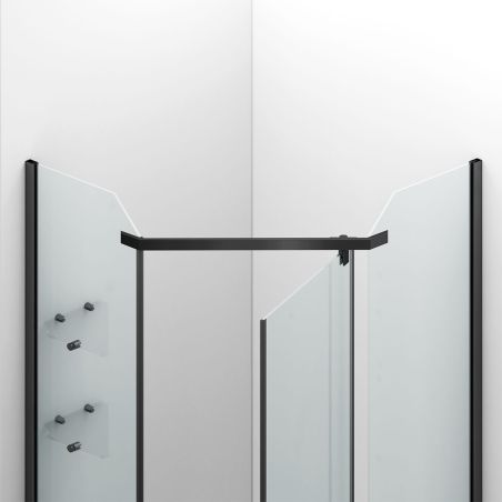 Duschkabine, pentagonal, Pendeltür, Mattschwarz, 8 mm Glas, Handtuchhalter, 2 Ablagen, 90 x 90 cm, Nano Easy Clean, Leon