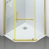 Duschkabine, pentagonal, Pendeltür, Mattgold, 8 mm Glas, Handtuchhalter, 2 Ablagen, 90 x 90 cm, Nano Easy Clean, Leon