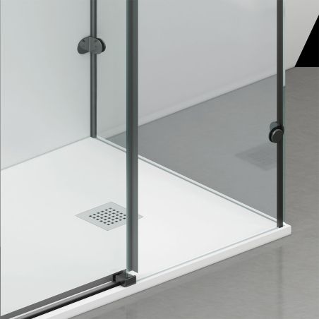 Duschkabine, festem Wandteil, Schiebetür, 8 mm Glas, Nano-Beschichtung, Mattschwarz, Größen 70-90x100-120-160 cm, Solana