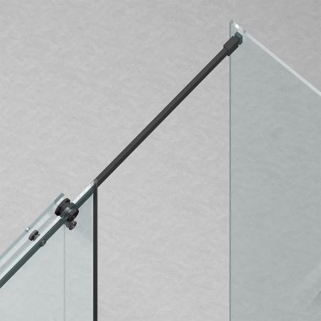 Duschkabine, festem Wandteil, Schiebetür, 8 mm Glas, Nano-Beschichtung, Mattschwarz, Größen 70-90x100-120-160 cm, Solana