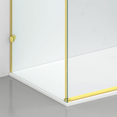 Duschkabine, festem Wandteil, Schiebetür, 8 mm Glas, Nano-Beschichtung, Mattgold, Größen 80-90x120-140-160 cm, Solana