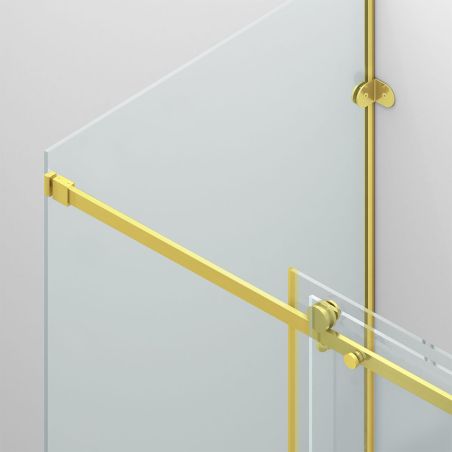 Duschkabine, festem Wandteil, Schiebetür, 8 mm Glas, Nano-Beschichtung, Mattgold, Größen 80-90x120-140-160 cm, Solana