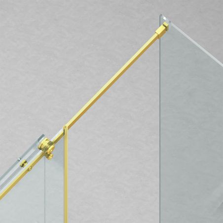 Duschkabine, festem Wandteil, Schiebetür, 8 mm Glas, Nano-Beschichtung, Mattgold, Größen 80-90x120-140-160 cm, Solana