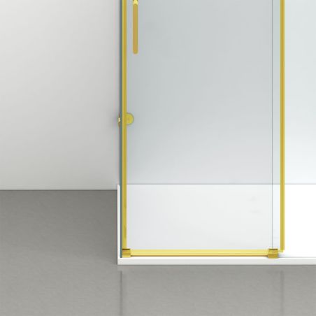 Duschkabine, festem Wandteil, Schiebetür, 8 mm Glas, Nano-Beschichtung, Mattgold, Größen 80-90x120-140-160 cm, Solana