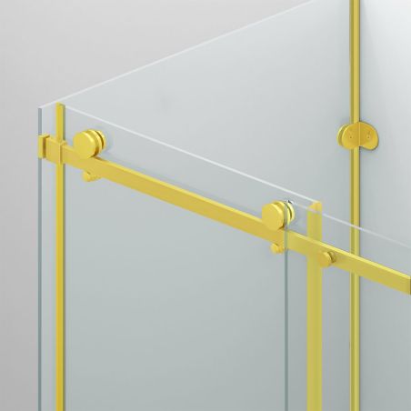 Duschkabine, festem Wandteil, Schiebetür, 8 mm Glas, Nano-Beschichtung, Mattgold, Größen 80-90x120-140-160 cm, Solana