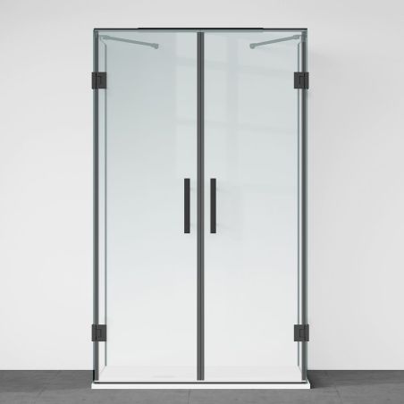 Duschkabine, 3-seitig, Pendeltür, Mattschwarz, 8 mm Glas, Nano-Beschichtung, Größen 70-80-90x100-120 cm, Trinity