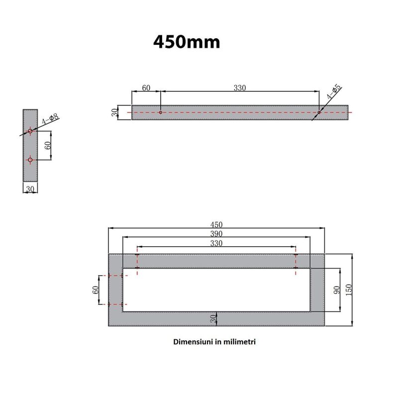 Consola lavoare, 45x15x3 cm, din oțel inoxidabil