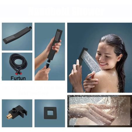Duschsystem, Unterputzarmatur, 2 Funktionen, Regendusche, Mattschwarz, Venice