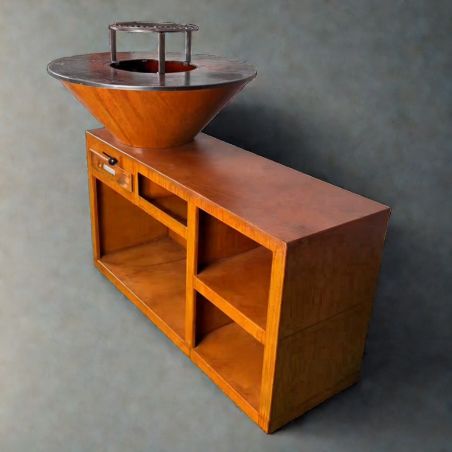 Holzgrill mit großer Kochplatte, großer Stauraum für Holz, 2 seitliche Regale aus Cortenstahl, Maße: D 85 x 130 x 100 cm, Helio