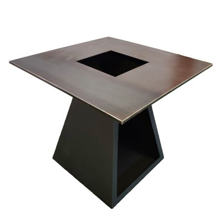 Holzgrill mit großer Kochplatte, Holzlagerfach, 2 mm Cortenstahl, Maße: 100x100x90 cm, Schwarz, Rustico
