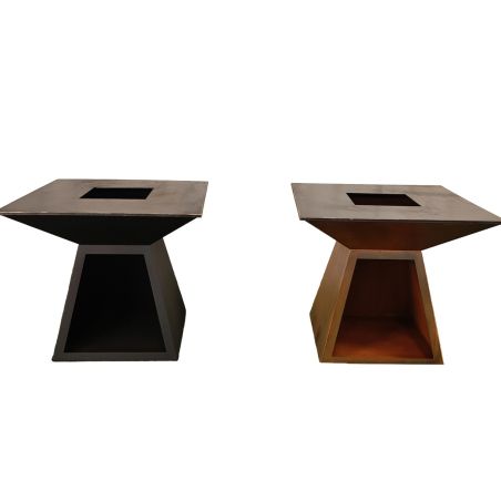 Holzgrill mit großer Kochplatte, Holzlagerfach, 2 mm Cortenstahl, Maße: 100x100x90 cm, Schwarz, Rustico