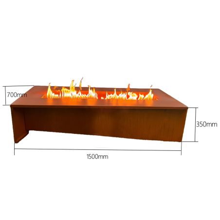 Gaskamin, Cortenstahl 2 mm, Maße: 150x70x35 cm, Luxora
