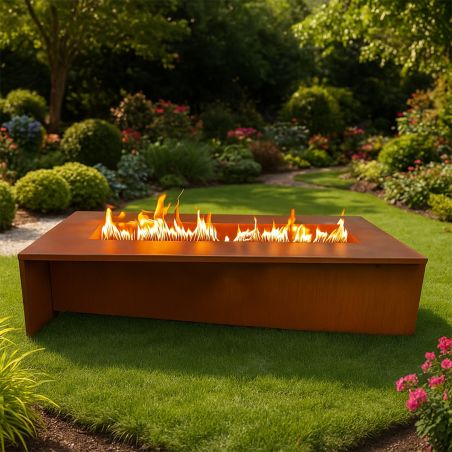 Gaskamin mit CNG, Ein-/Ausschalt- und Flammenregulierventil, 2 mm Cortenstahl, 150x70x35 cm, Luxora