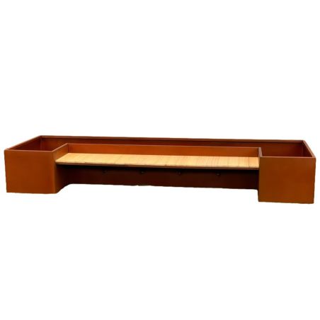 Pflanzkübel mit integrierter Holzbank, 2 mm Cortenstahl, Maße: 300x95x44 cm, FloraStep