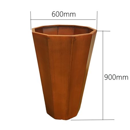 Achteckiger Pflanzkübel, 2 mm Cortenstahl, Maße 60x60x90 cm, Flora