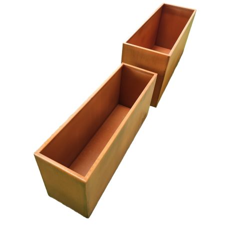 Rechteckiger Pflanzkübel, 2 mm Cortenstahl, Maße: 100x30x45 cm oder 120x40x55 cm, Bloom