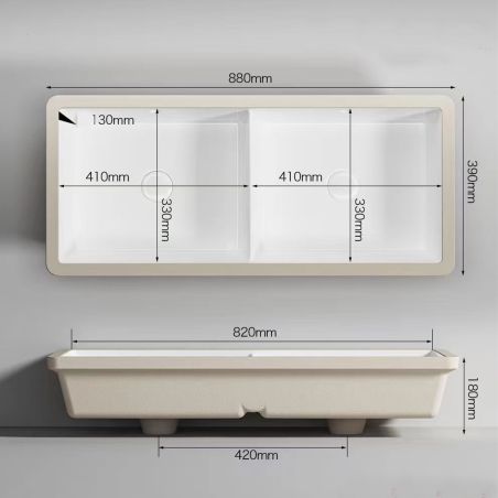 Doppel-Küchenspüle, 2 Becken, Lachsrosa Matt, Power Colour, Unterbau-Montage, 88x39 cm, Serena