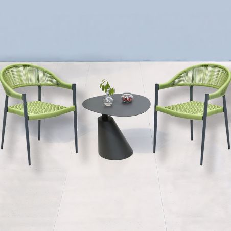 Set mit Tisch und 2 Stühlen, für Garten oder Terrasse, Aluminium in Dunkelgrau, grün geflochtene Kordel, Oasis