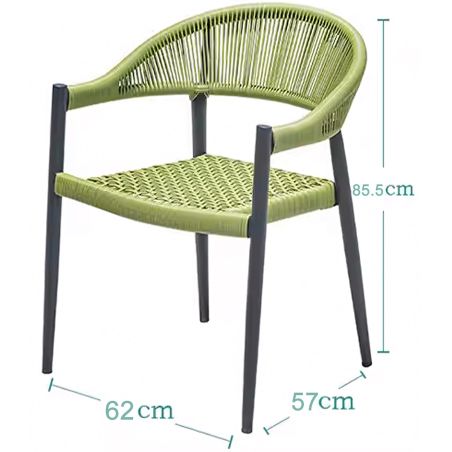 Möbelset für 6 Personen, Garten oder Terrasse, Aluminium in dunkelgrau, Tisch 200 cm + 6 Stühle mit grüner Seilflechtung, Zen