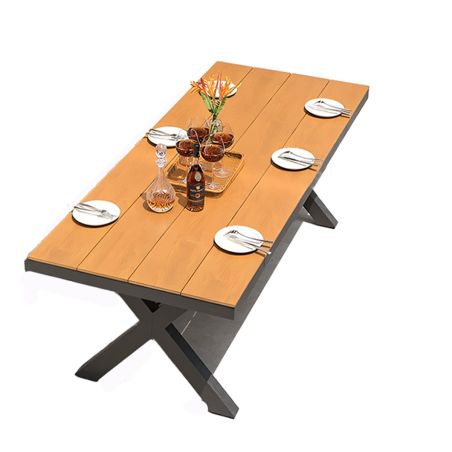 Möbelset für 6 Personen, Garten oder Terrasse, Aluminium in dunkelgrau, Tisch 200 cm + 6 Stühle mit grüner Seilflechtung, Zen