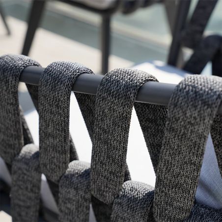 Möbelset für Garten oder Terrasse, 6 Stühle, ausziehbarer Tisch, Aluminium und Seilflechtung, Riga