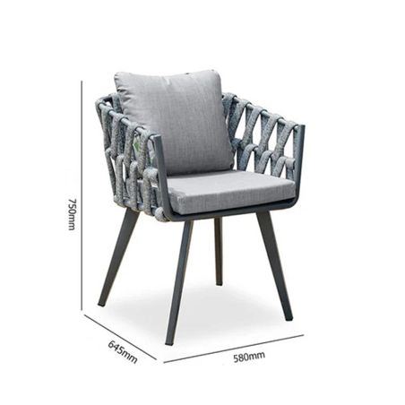 Möbelset für Garten oder Terrasse, 6 Stühle, ausziehbarer Tisch, Aluminium und Seilflechtung, Riga