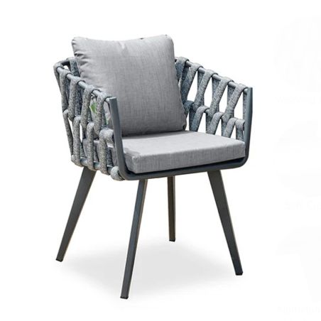 Möbelset für Garten oder Terrasse, 8 Stühle, ausziehbarer Tisch, Aluminium und Seilflechtung, Riga
