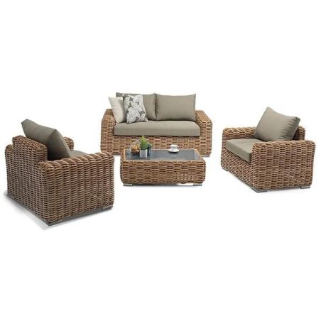 Möbelset, Garten oder Terrasse, Sofa, 2 Sessel, Kaffeetisch, Aluminiumgestell, Polyrattan, Augusta