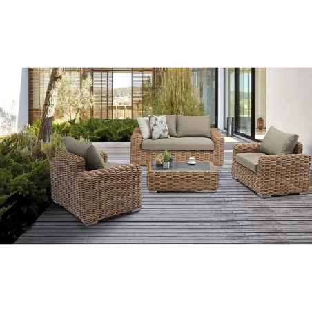 Möbelset, Garten oder Terrasse, Sofa, 2 Sessel, Kaffeetisch, Aluminiumgestell, Polyrattan, Augusta