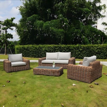 Möbelset, Garten oder Terrasse, Sofa, 2 Sessel, Kaffeetisch, Aluminiumgestell, Polyrattan, Augusta