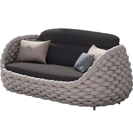 Möbelset für Garten oder Terrasse, Cremefarben, Sofa, Sessel, Couchtisch, Aluminium, Seilgeflecht, Dylan