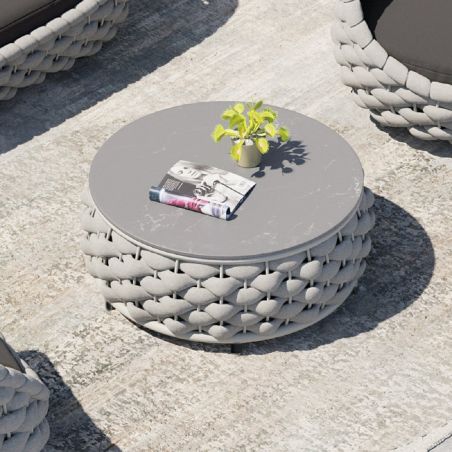 Möbelset für Garten oder Terrasse, Cremefarben, Sofa, Sessel, Couchtisch, Aluminium, Seilgeflecht, Dylan