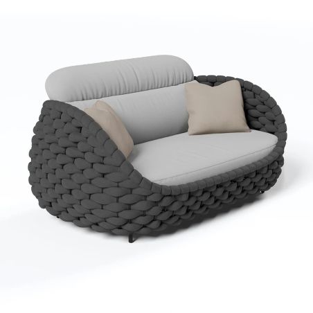 Möbelset für Garten oder Terrasse, Sofa, Sessel, Couchtisch, Aluminium, Seilgeflecht, Dylan