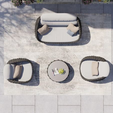 Möbelset für Garten oder Terrasse, Sofa, Sessel, Couchtisch, Aluminium, Seilgeflecht, Dylan