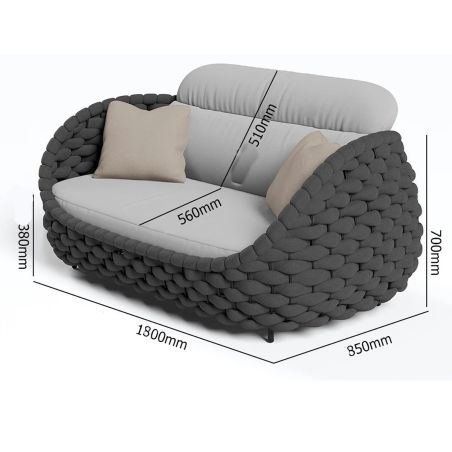 Möbelset für Garten oder Terrasse, Sofa, Sessel, Couchtisch, Aluminium, Seilgeflecht, Dylan