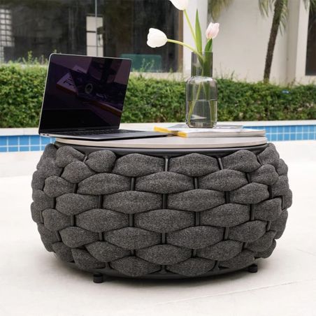 Möbelset für Garten oder Terrasse, Sofa, Sessel, Couchtisch, Aluminium, Seilgeflecht, Dylan