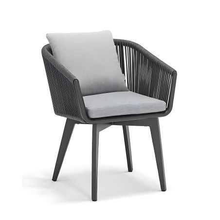 Möbelset für 6 Personen, Garten oder Terrasse, Aluminium, ausziehbarer Tisch mit Steinplatte, Seilgeflecht, Maldives