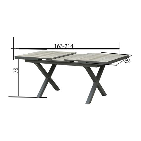 Möbelset für 6 Personen, Garten oder Terrasse, Aluminium, ausziehbarer Tisch mit Steinplatte, Seilgeflecht, Maldives