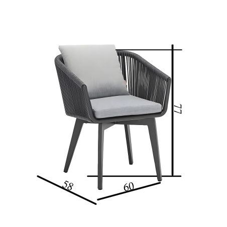 Möbelset für 6 Personen, Garten oder Terrasse, Aluminium, ausziehbarer Tisch mit Steinplatte, Seilgeflecht, Maldives