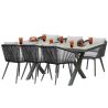 Möbelset für 6 Personen, Garten oder Terrasse, Aluminium, ausziehbarer Tisch mit Steinplatte, Seilgeflecht, Maldives