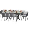Möbelset für 8 Personen, Garten oder Terrasse, Aluminium, ausziehbarer Tisch mit Steinplatte, Seilgeflecht, Maldives