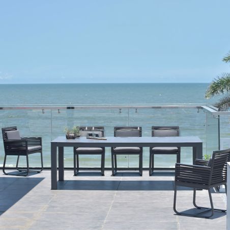 Möbelset für 8 Personen, Garten oder Terrasse, Tisch 240x100 cm + 8 Stühle, Aluminium, Seilgeflecht, Capri