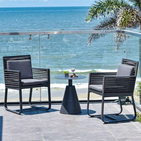 Möbelset für 8 Personen, Garten oder Terrasse, Tisch 240x100 cm + 8 Stühle, Aluminium, Seilgeflecht, Capri
