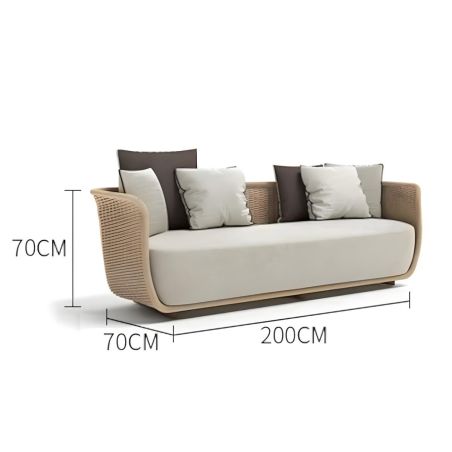 Möbelset, Garten oder Terrasse, Sessel, 3-Sitzer-Sofa, Tisch, Aluminium, Seilgeflecht, Creme-Sitzfläche, olivgrüne Kissen, NIKO