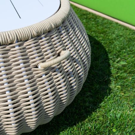Möbelset, Garten oder Terrasse, Sessel, 3-Sitzer-Sofa, Tisch, Aluminium, Seilgeflecht, Creme-Sitzfläche, olivgrüne Kissen, NIKO