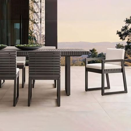 Möbelset für 6 Personen, Garten oder Terrasse, Aluminium, Tisch 213x100 cm + 6 Stühle, 100% Olefin-Gewebe, Mykonos